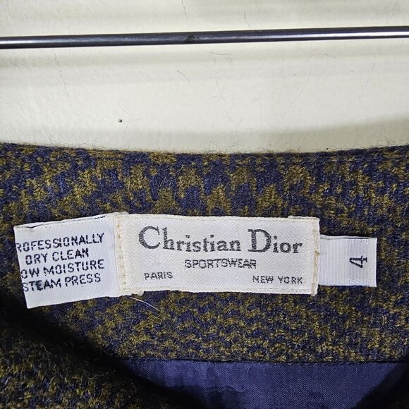 VTG 70s Christian Dior Wool Houndstooth Plaid Skirt 4 Dark Academia Preppy Tweed - Picture 4 of 10